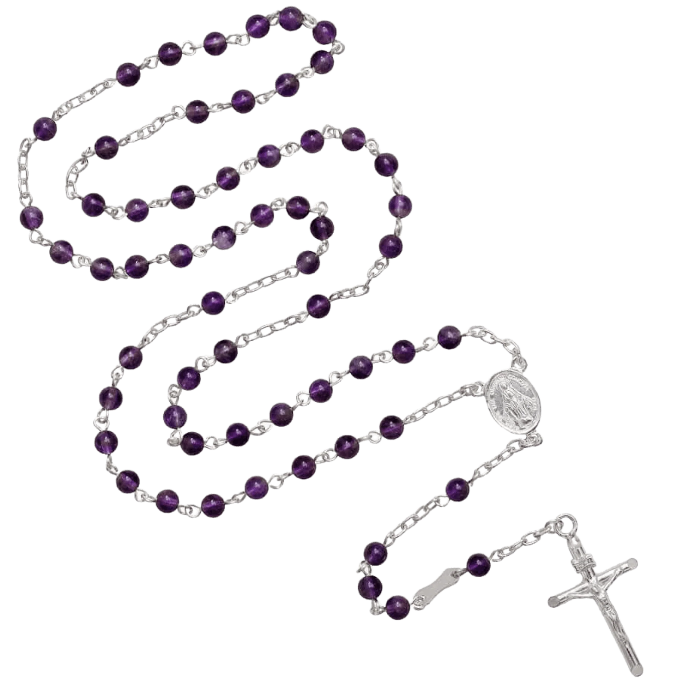 AMETHYST BEADS ROSARY - SILVER