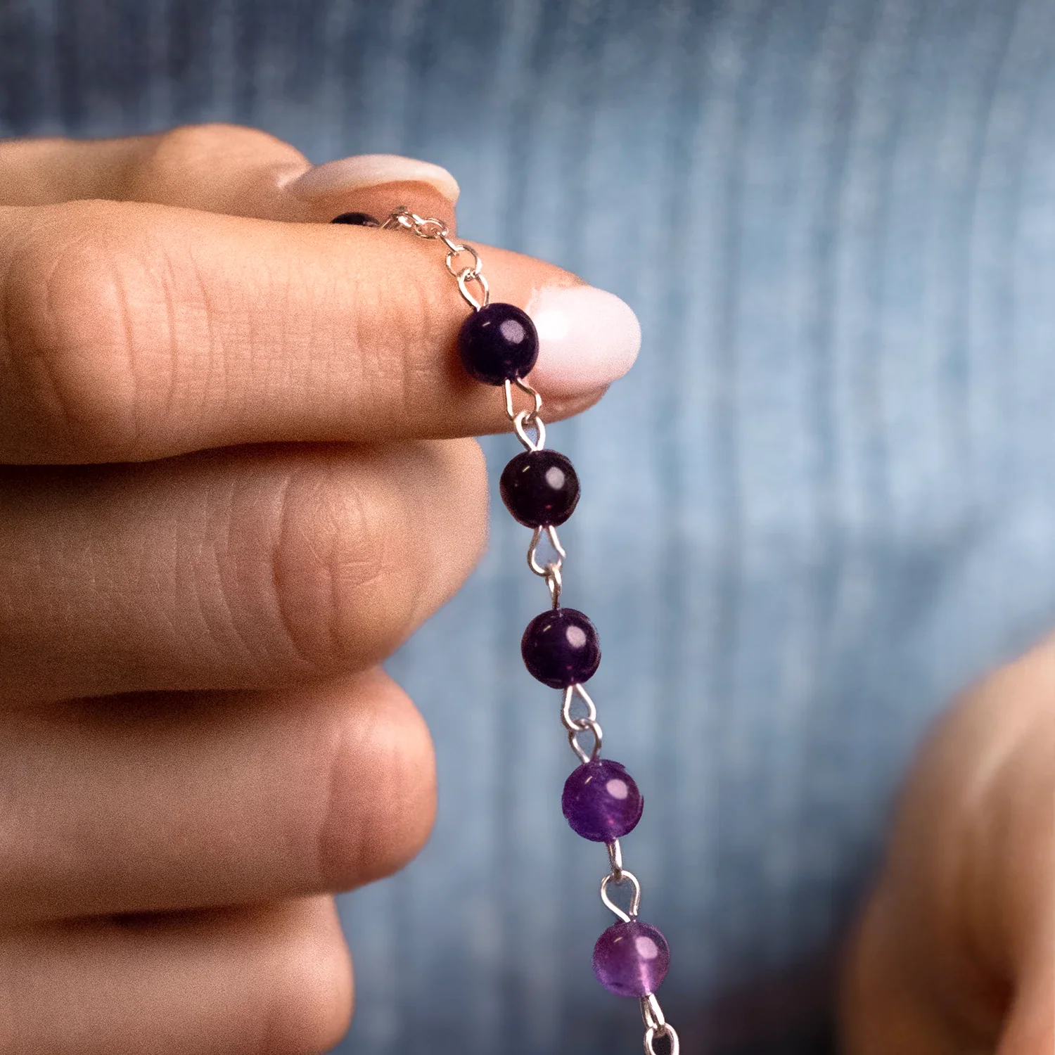 AMETHYST BEADS ROSARY - SILVER - Image 2