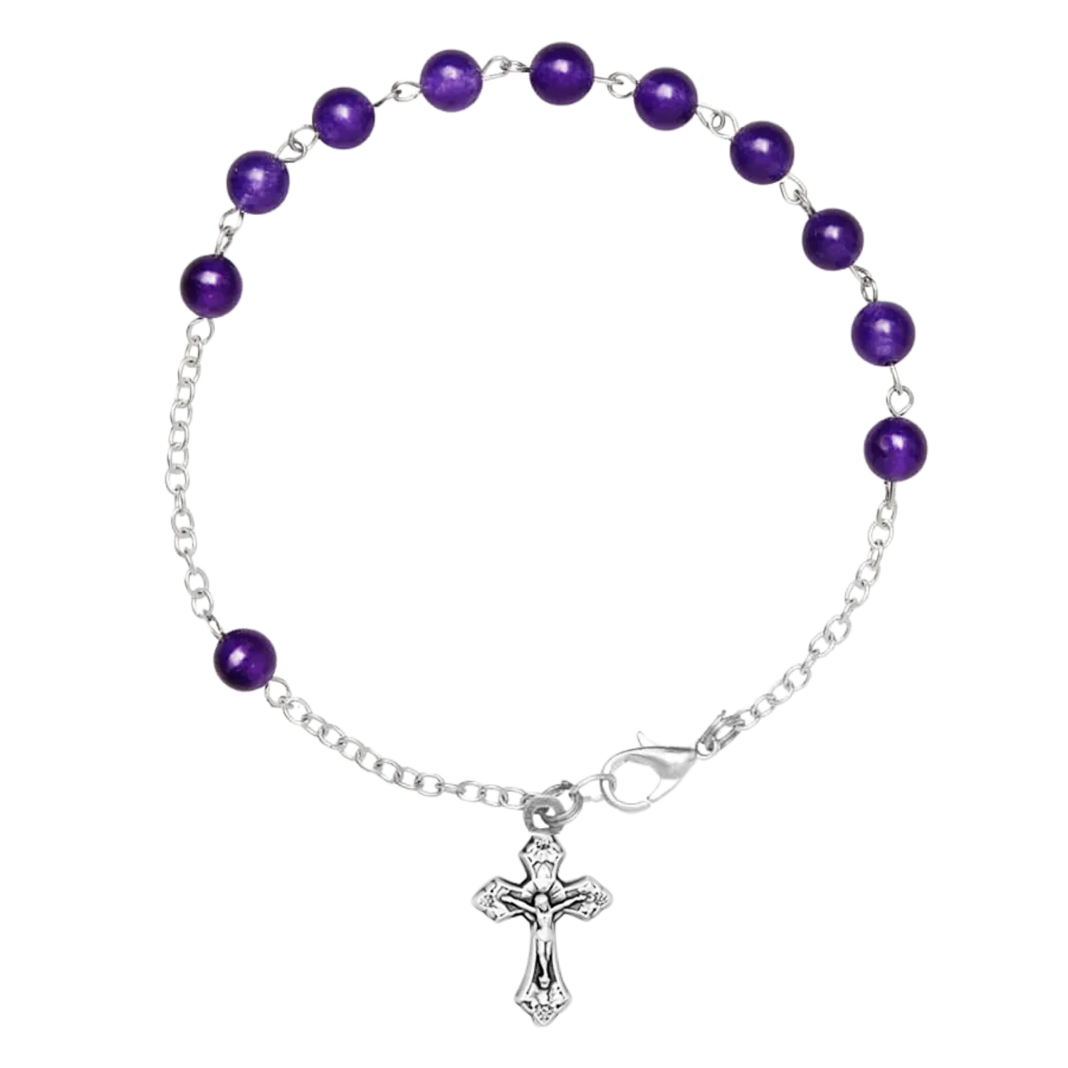 AMETHYST BEADS ROSARY BRACELET - METAL