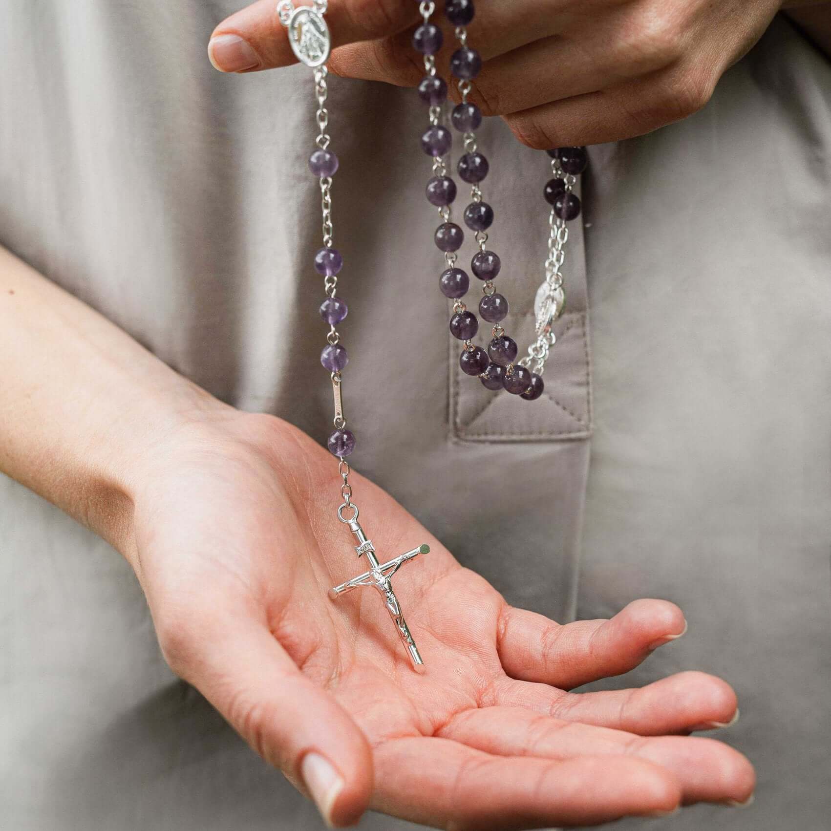 AMETHYST BEADS ROSARY - SILVER - Image 2