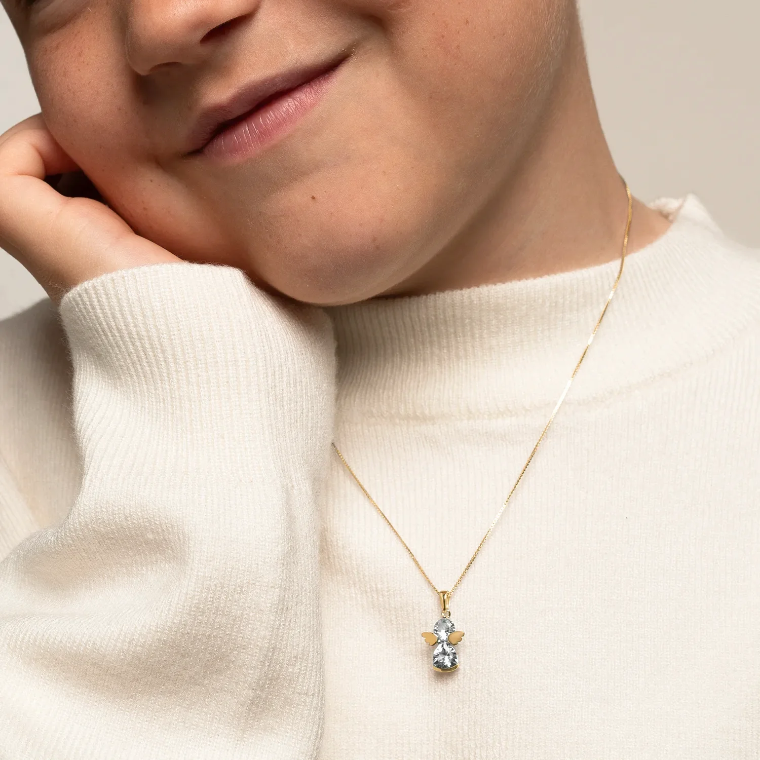 ANGEL PENDANT - GOLDEN SILVER AND ZIRCONIA - Image 2