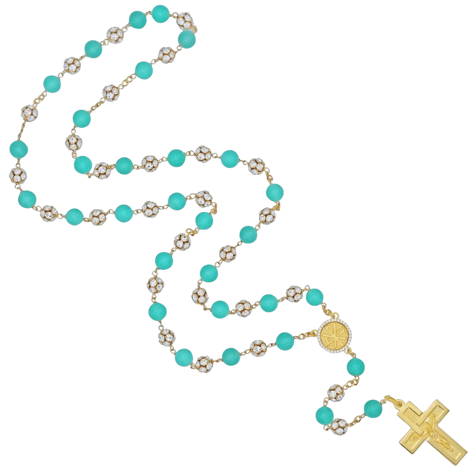 AVENTURINE AND STRASSBALL ROSARY - VERMEIL SILVER