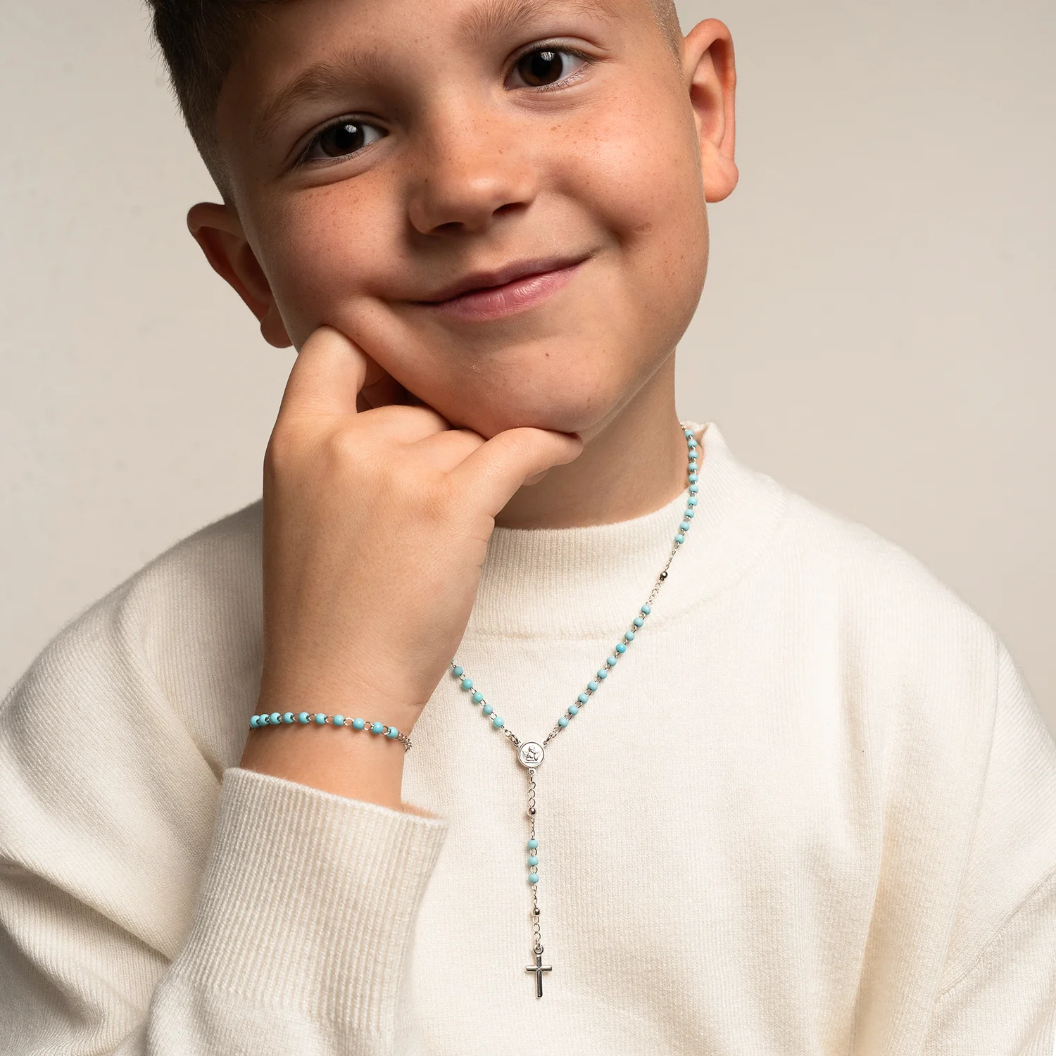 BABY BOY ROSARY NECKLACE - SILVER - Image 3