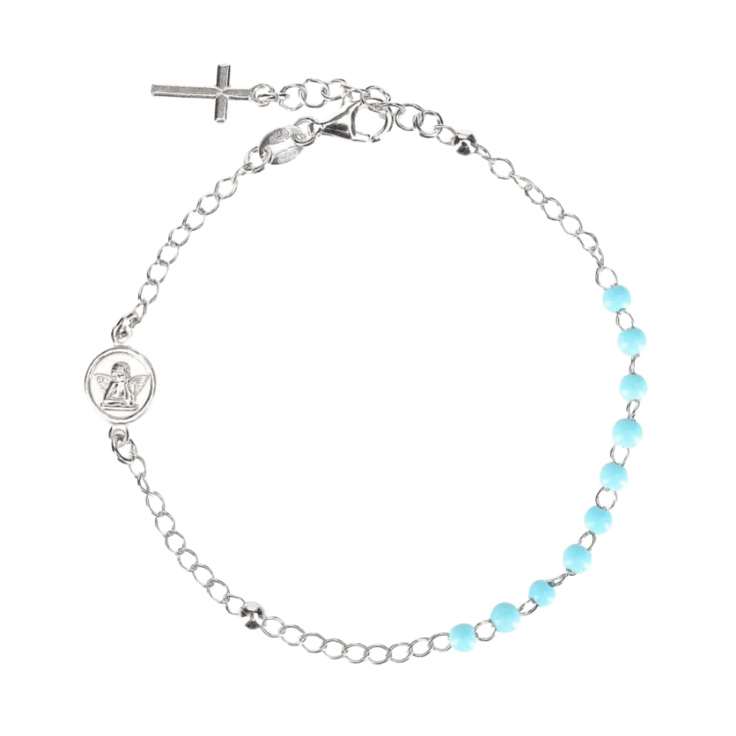 BABY ROSARY BRACELET - SILVER - BLUE
