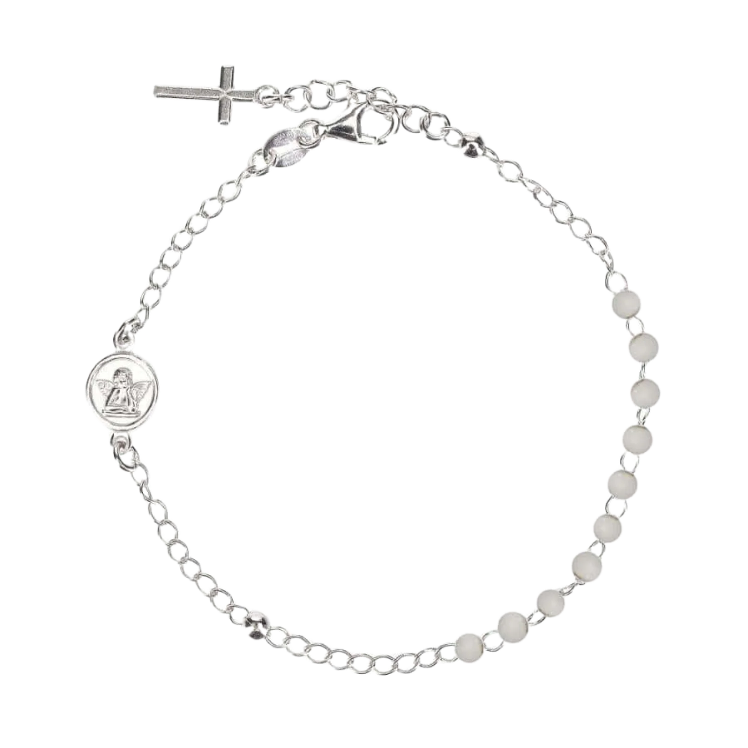BABY ROSARY BRACELET - SILVER - WHITE