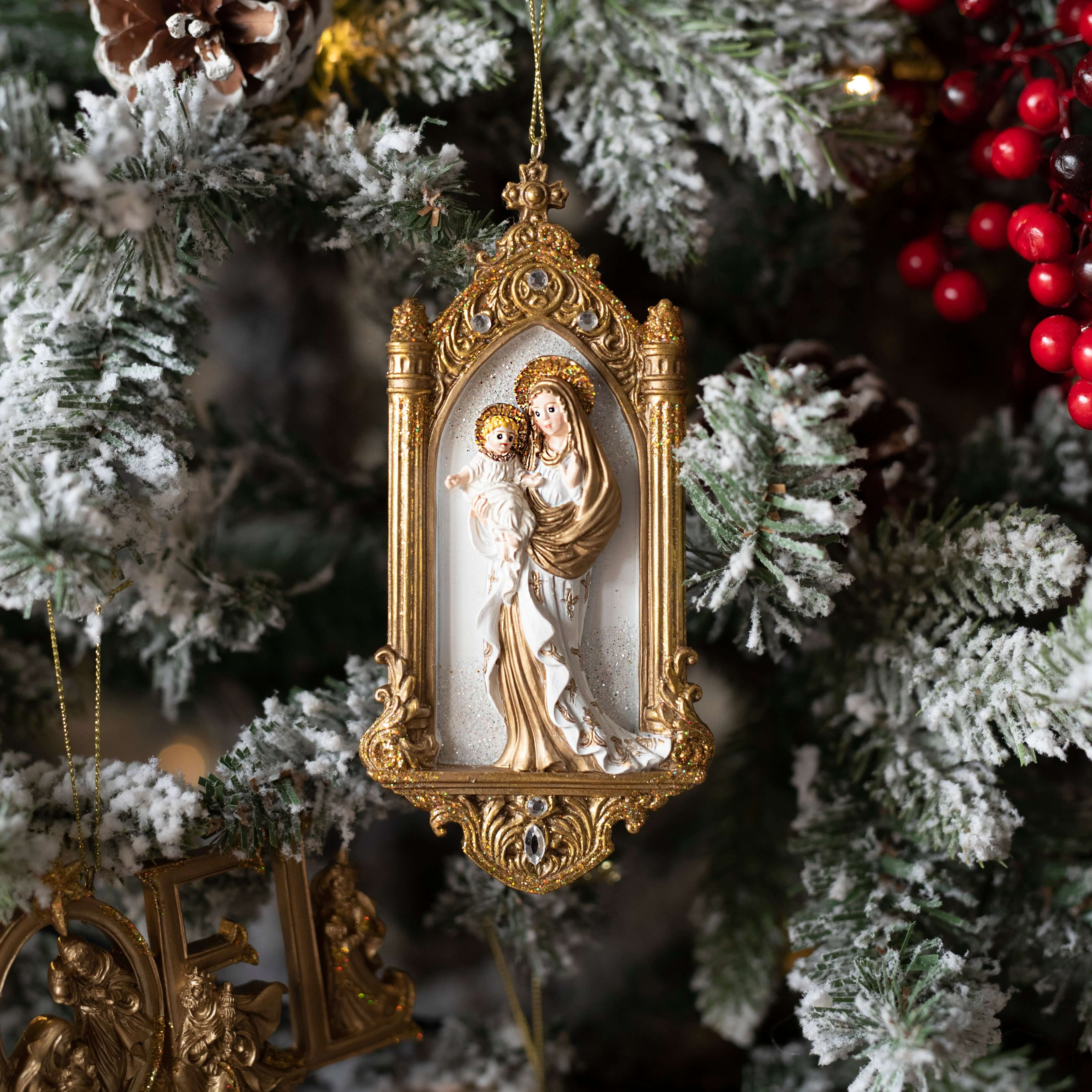 BLESSED VIRGIN WITH INFANT JESUS - CHRISTMAS TREE DECORATION - RESIN - Image 2
