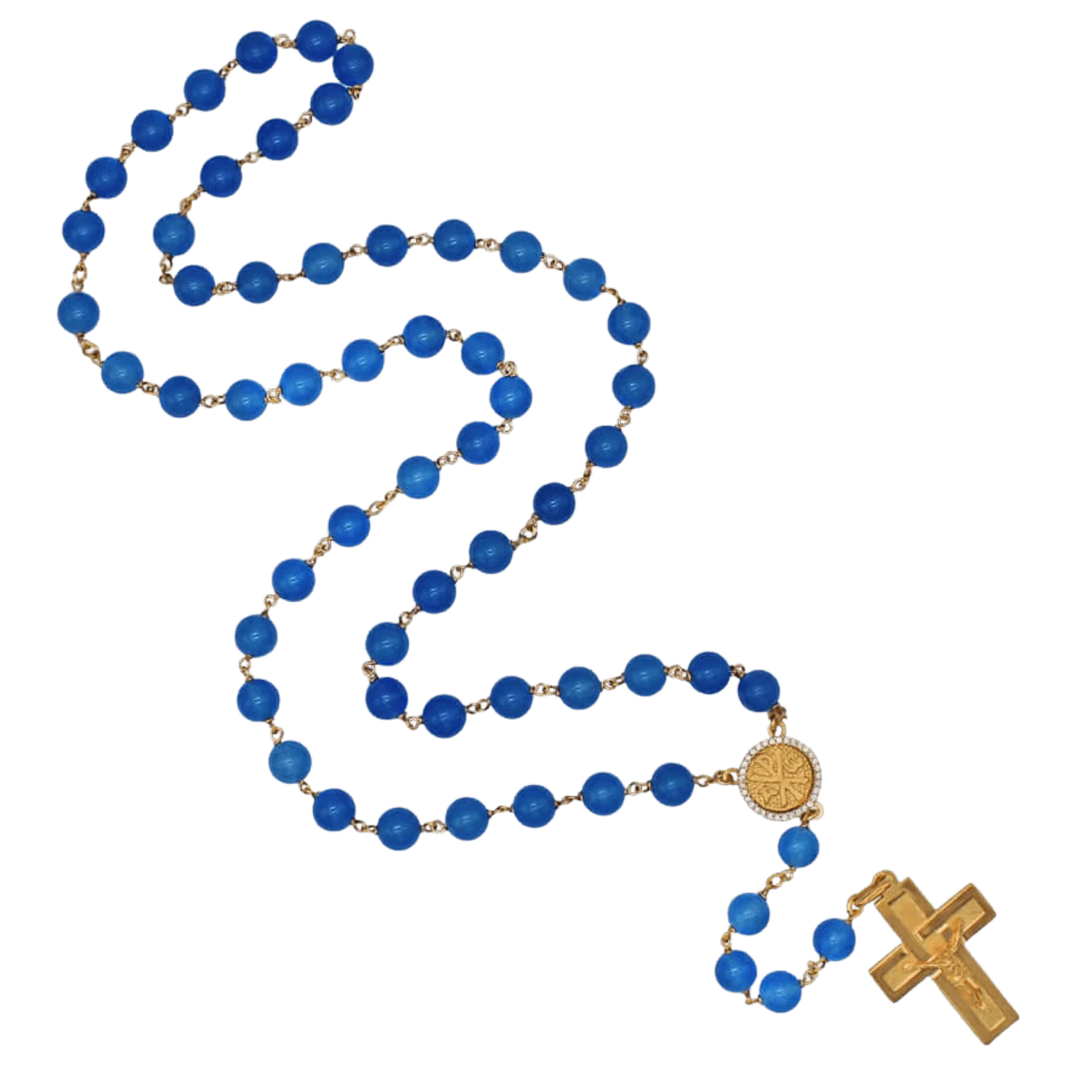 BLUE AGATE BEADS ROSARY - VERMEIL SILVER