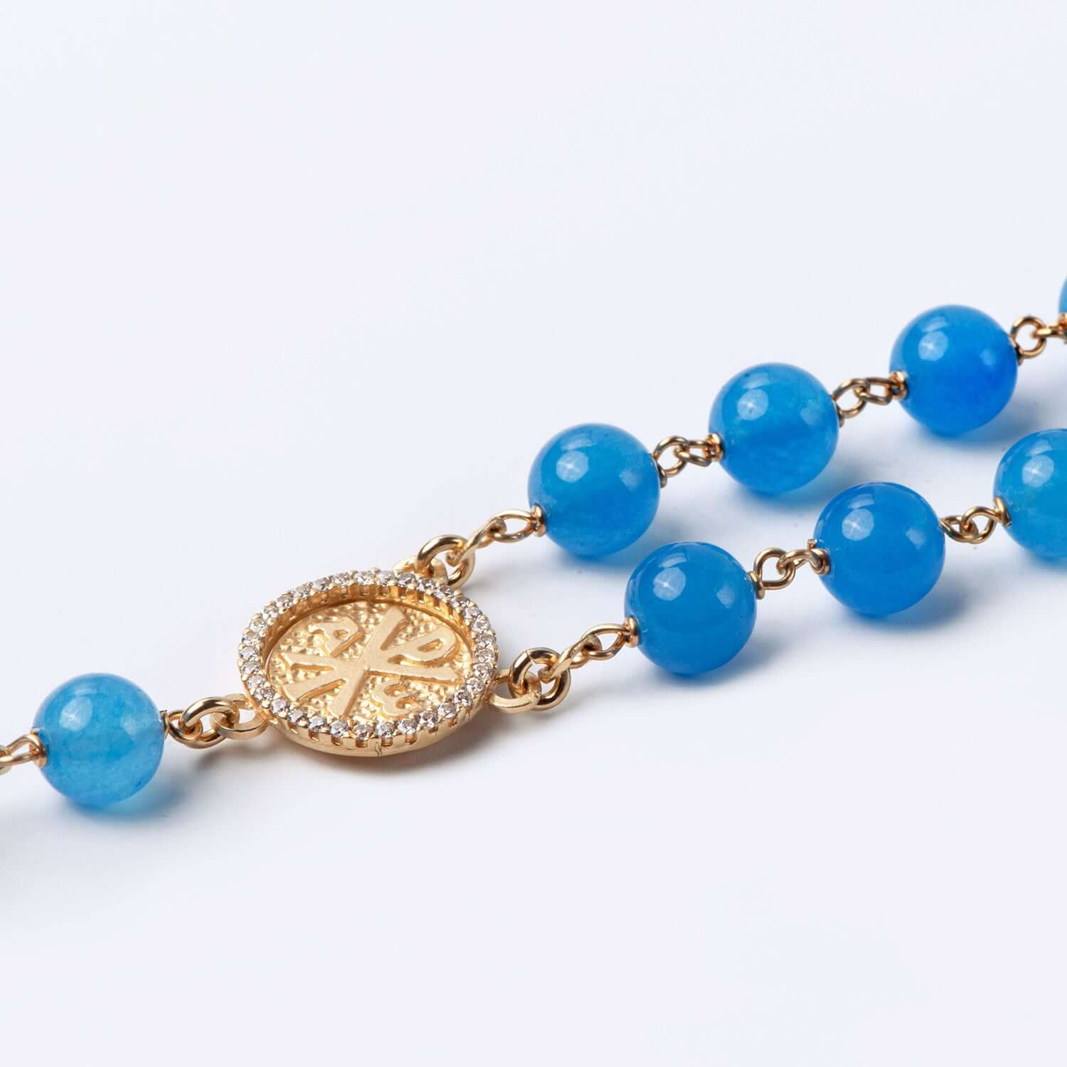 BLUE AGATE BEADS ROSARY - VERMEIL SILVER - Image 3