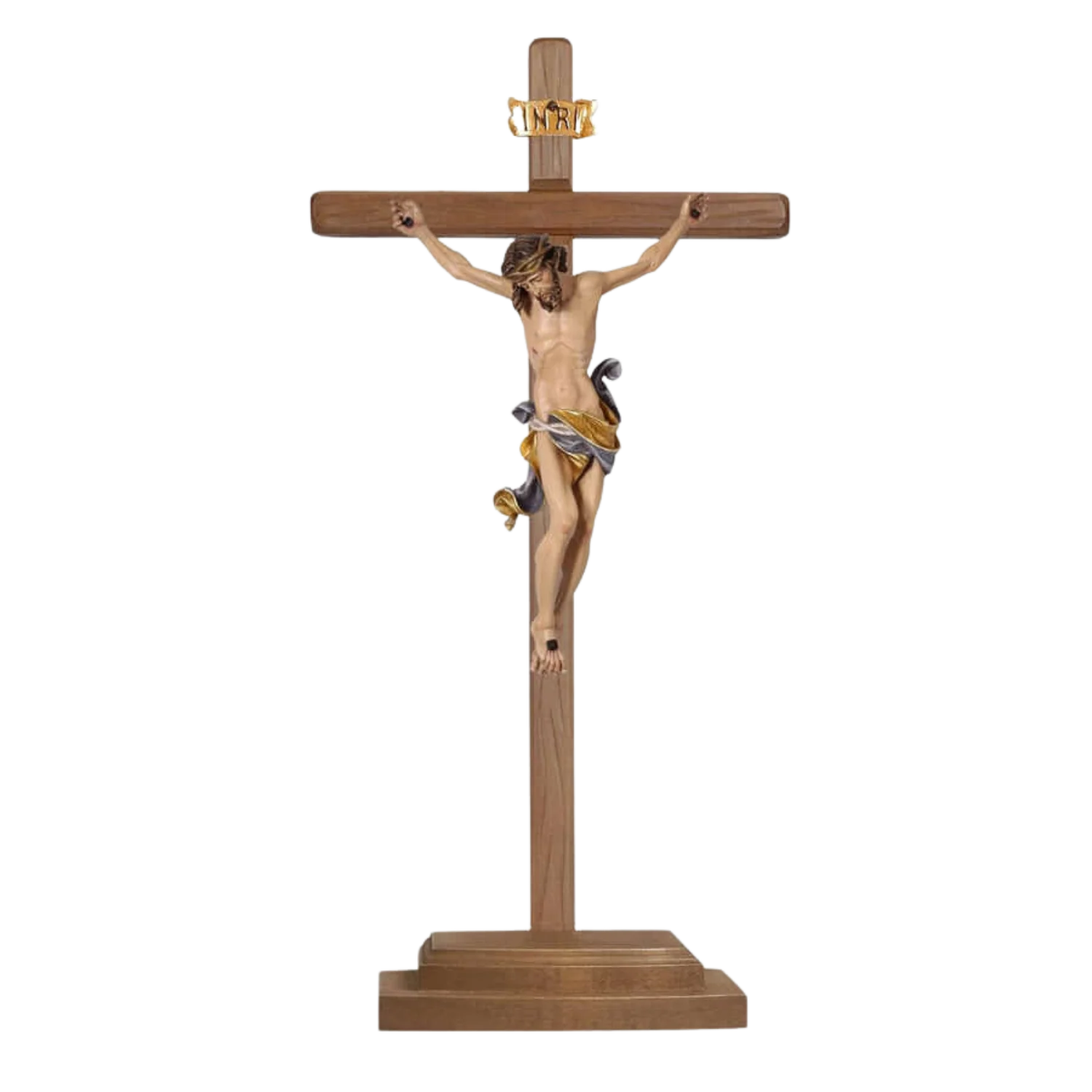 BLUE DRAPE STANDING CRUCIFIX - WOOD