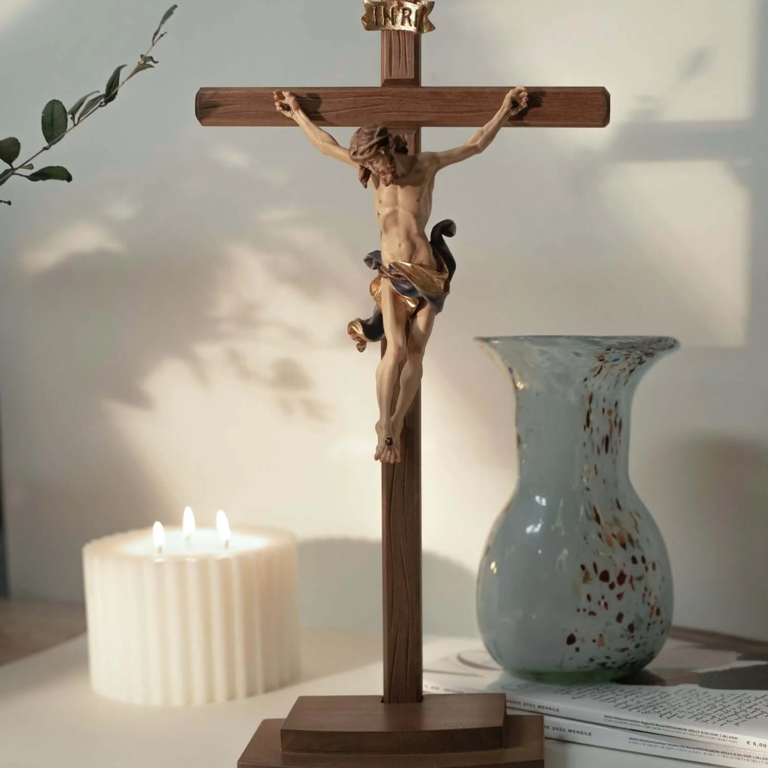 BLUE DRAPE STANDING CRUCIFIX - WOOD - Image 2
