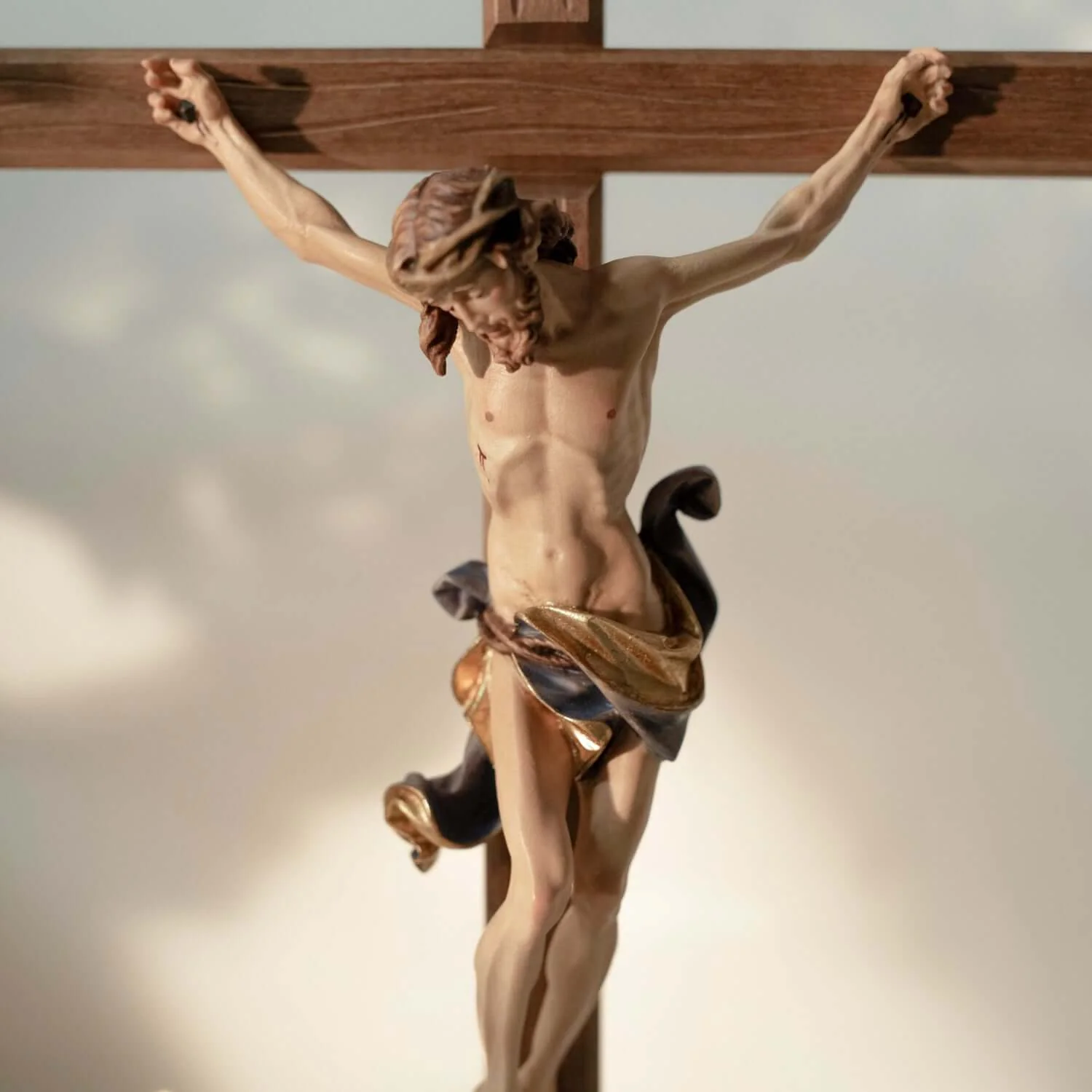 BLUE DRAPE STANDING CRUCIFIX - WOOD - Image 3