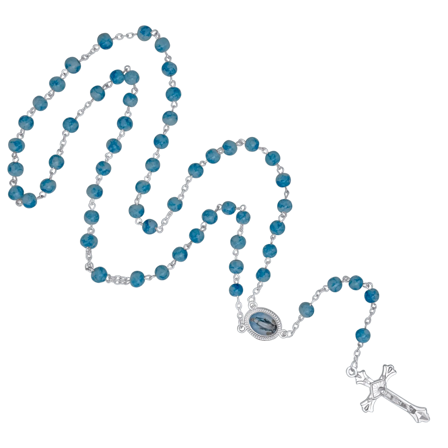 BLUE MARBLE ROSARY - METAL