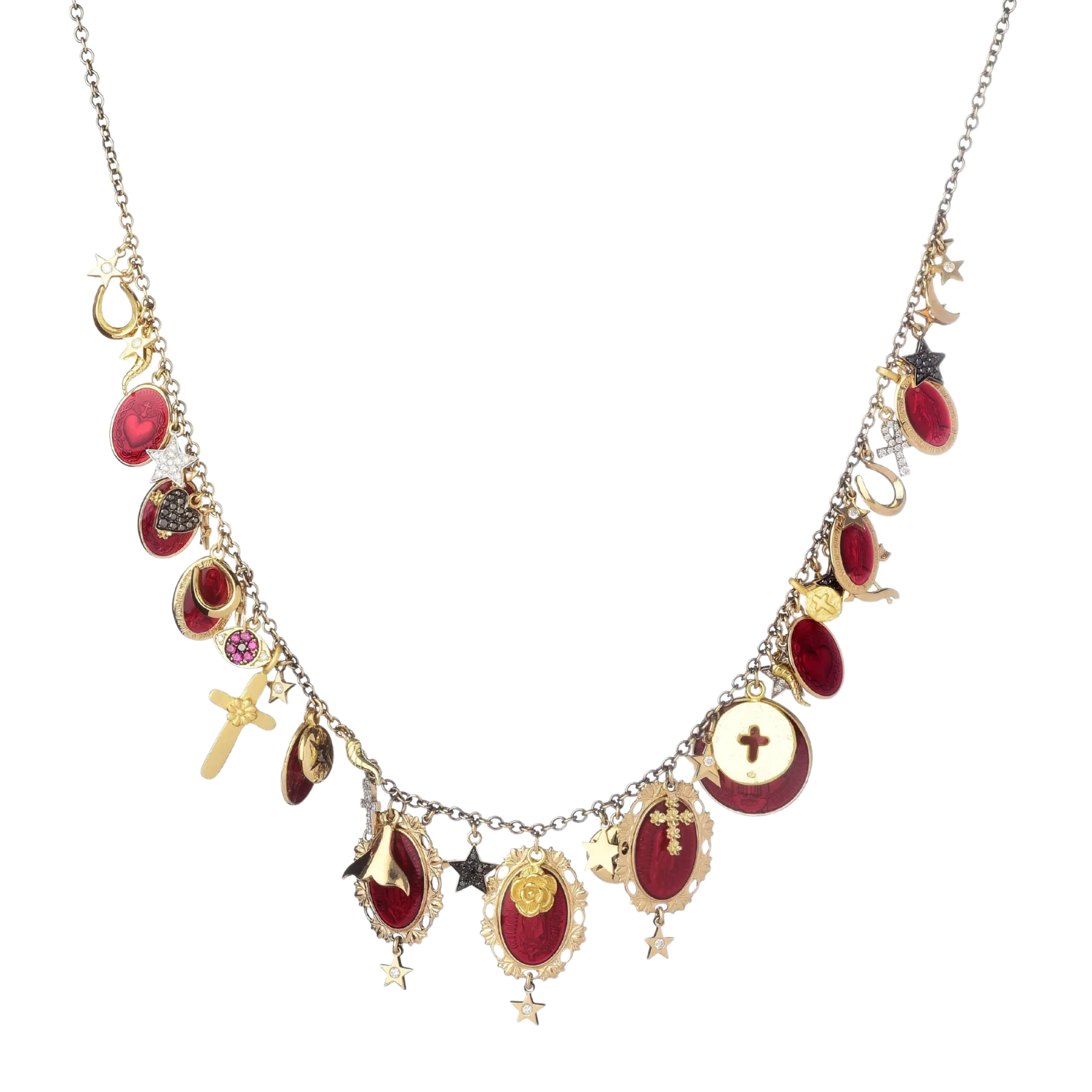 CATHOLIC CHARMS NECKLACE - GOLD AND DIAMONDS