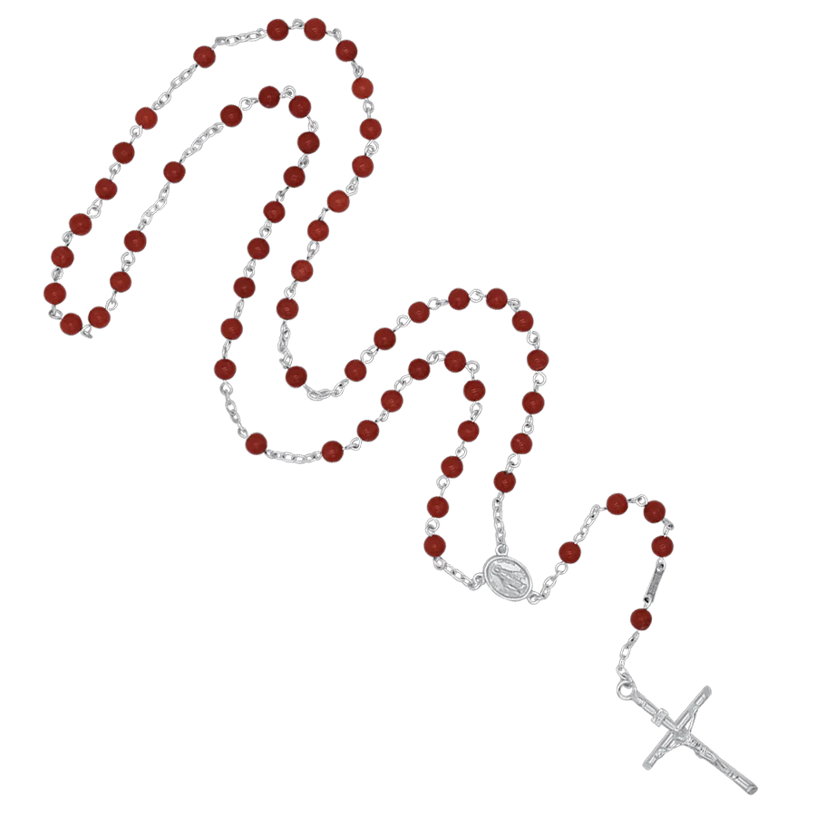 CORAL ROSARY - SILVER