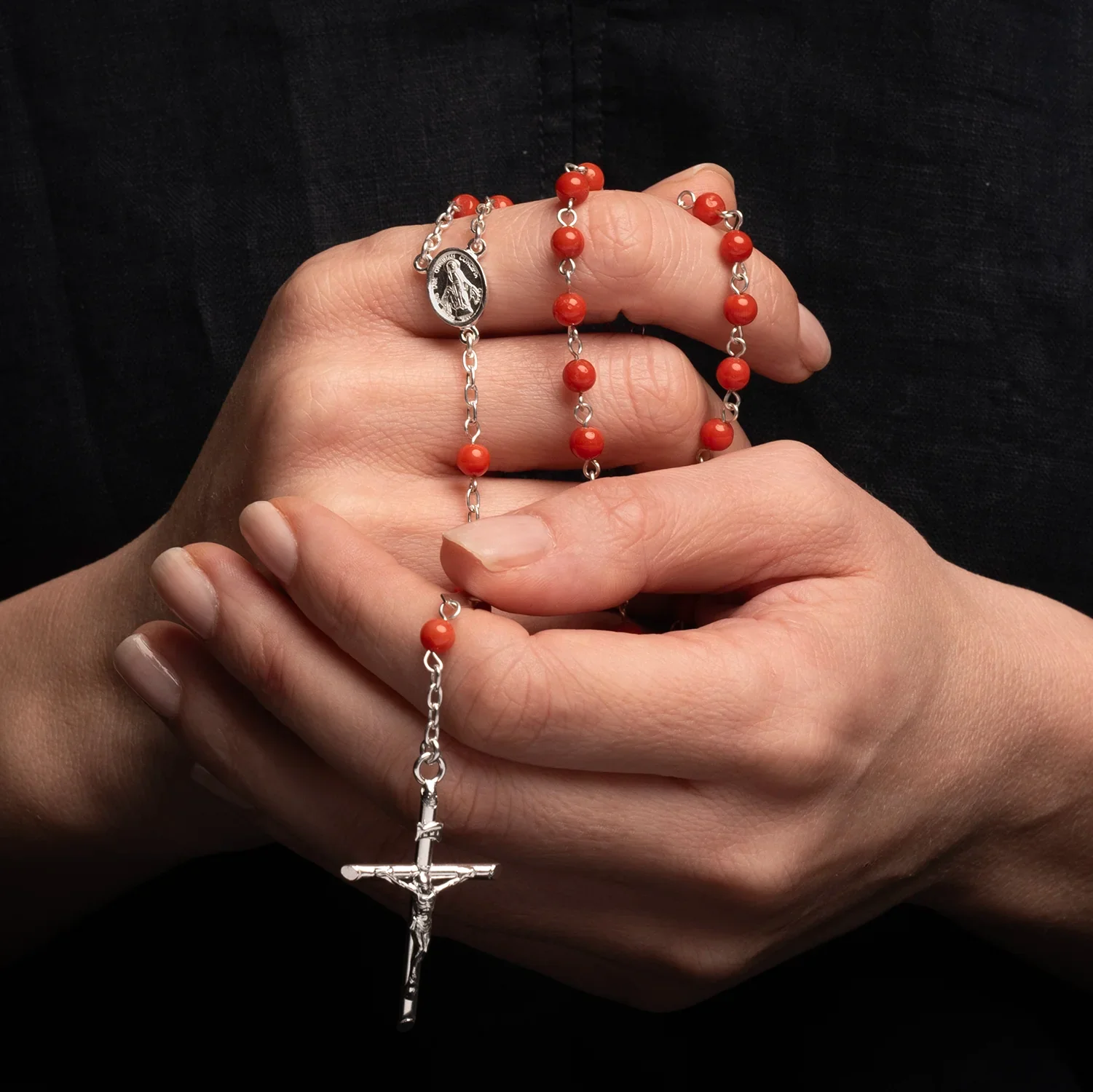 CORAL ROSARY - SILVER - Image 2