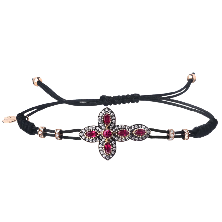 CROSS - CHRISTIAN BRACELET - GOLD, DIAMONDS AND RUBIES