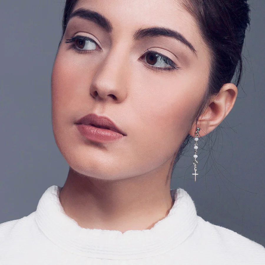 CROSS - CRYSTAL EARRINGS - SILVER - Image 2