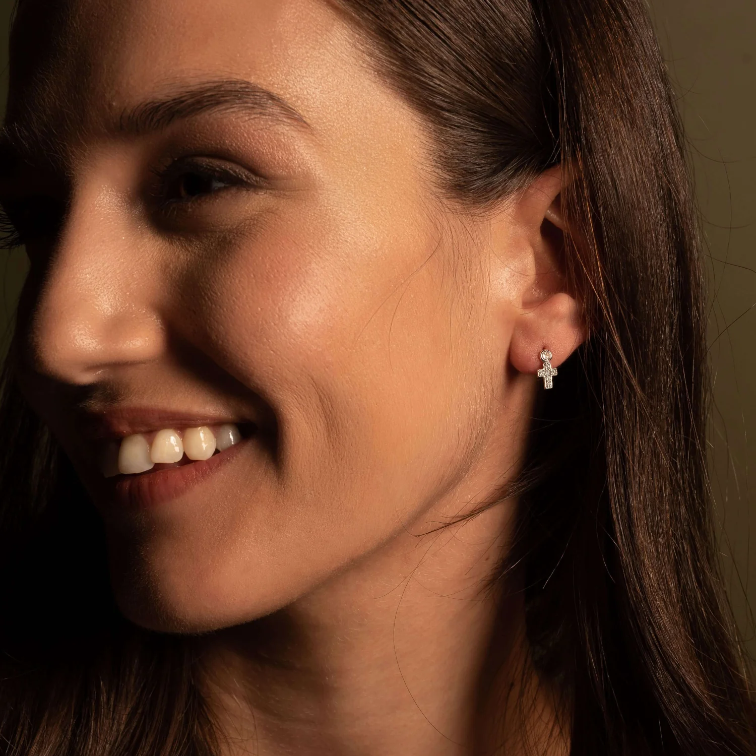 CROSS EARRINGS - SILVER AND ZIRCONIA - Image 2