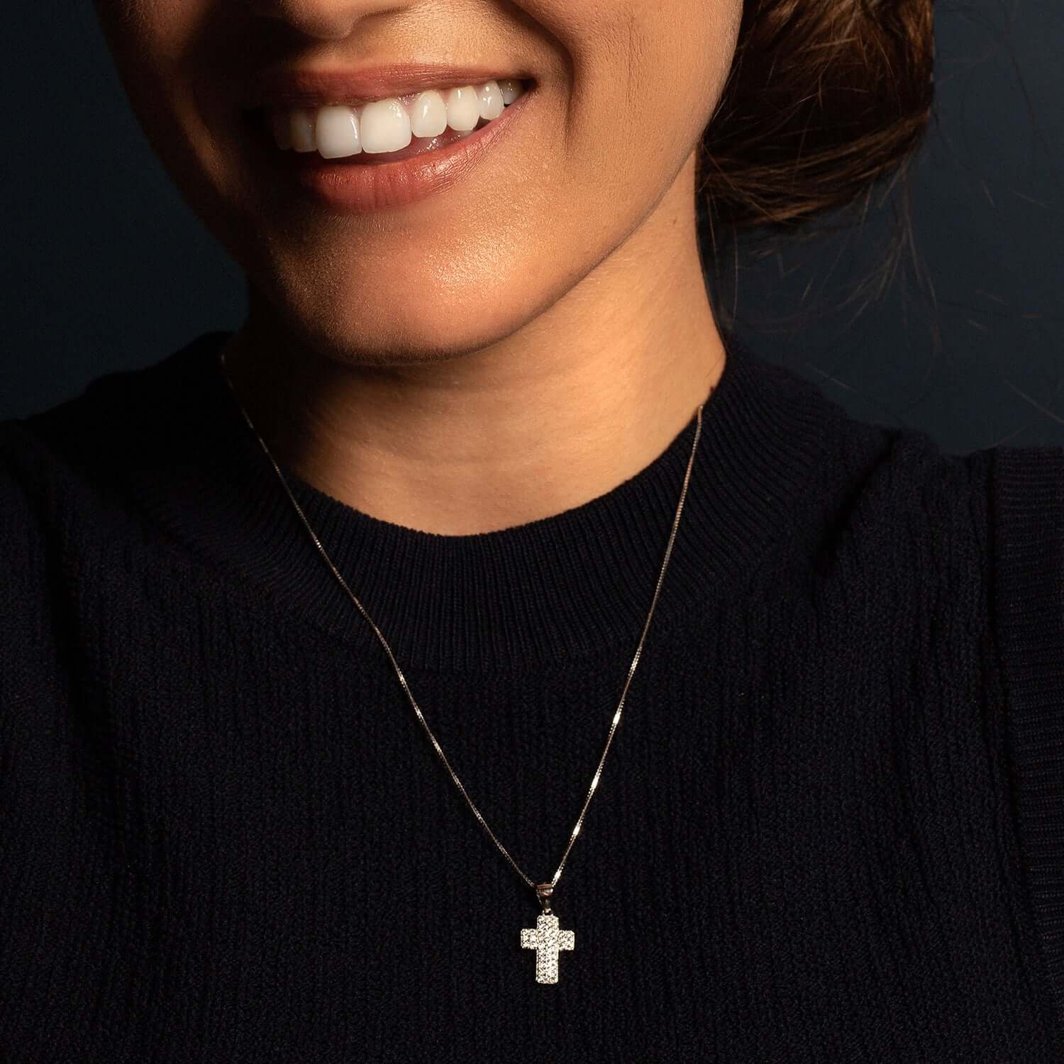 CROSS PENDANT - SILVER AND PAVÉ - Image 2