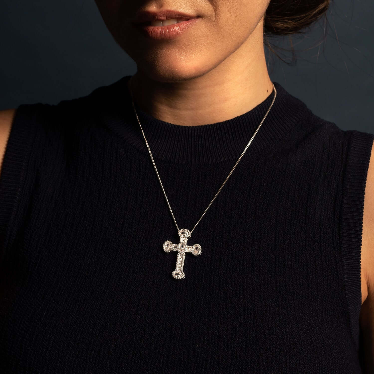 CROSS PENDANT - SILVER, CRYSTALS AND ZIRCONIA - Image 3