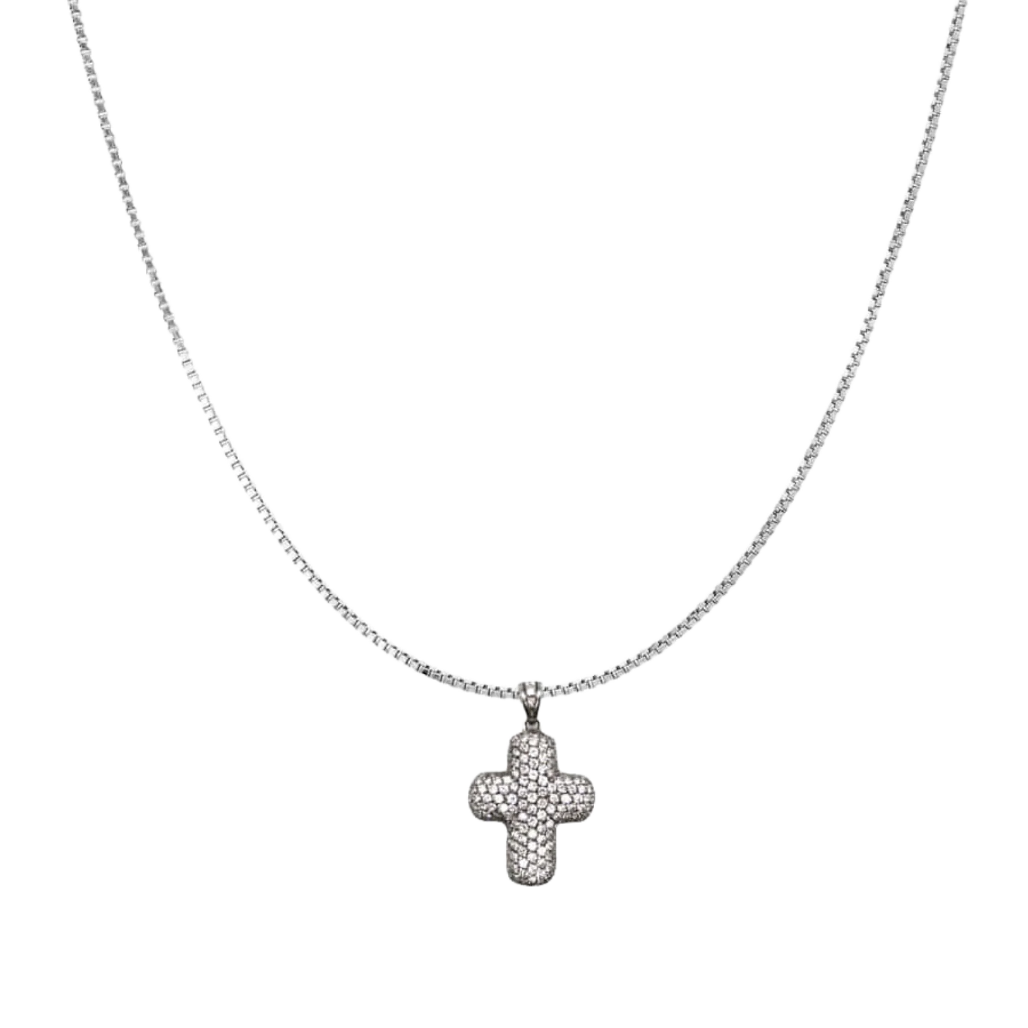 CROSS WITH DIAMOND - NECKLACE - WHITE GOLD
