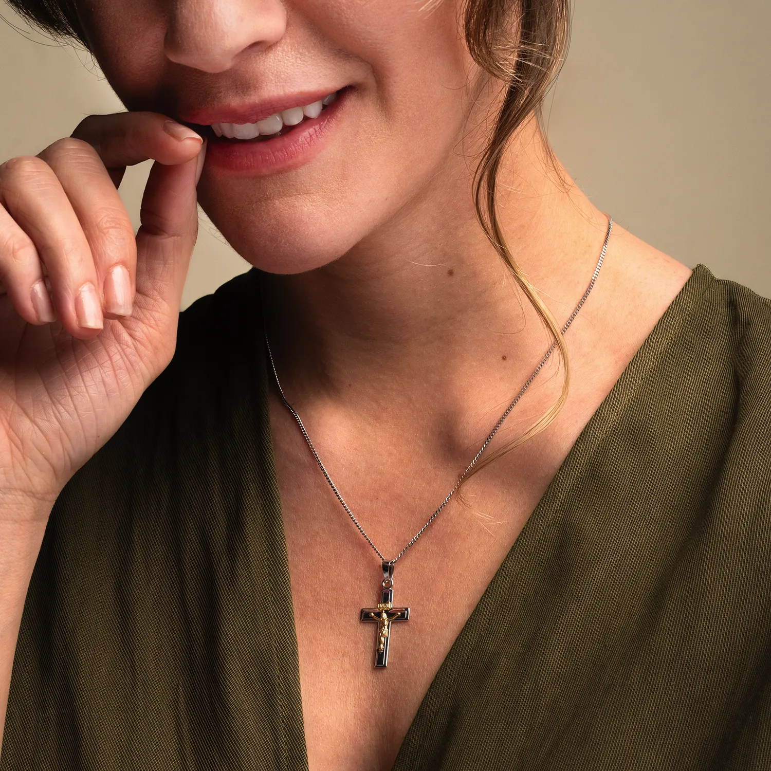 BICOLOR CRUCIFIX PENDANT - SILVER - Image 2