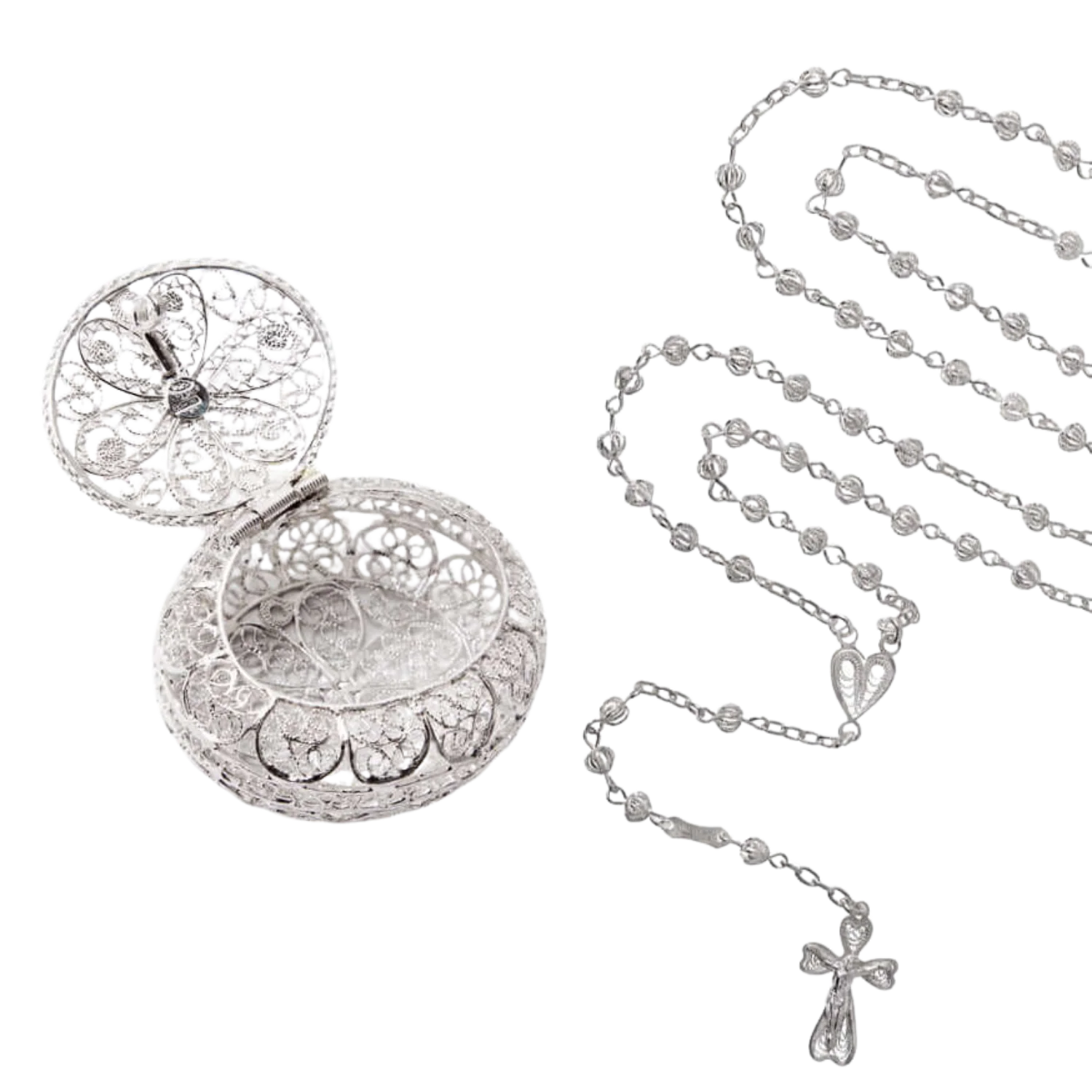 FILIGREE ROSARY BOX - SILVER