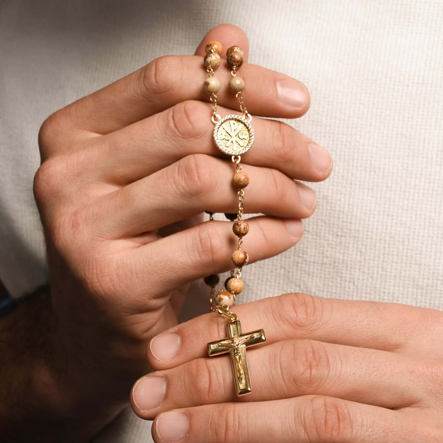 FOSSIL WOOD ROSARY - VERMEIL SILVER - Image 2