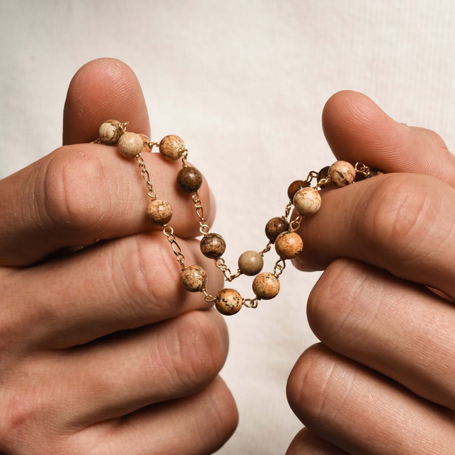 FOSSIL WOOD ROSARY - VERMEIL SILVER - Image 3