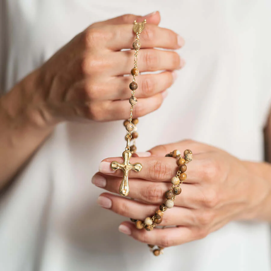 FOSSIL WOOD ROSARY - VERMEIL SILVER - Image 6