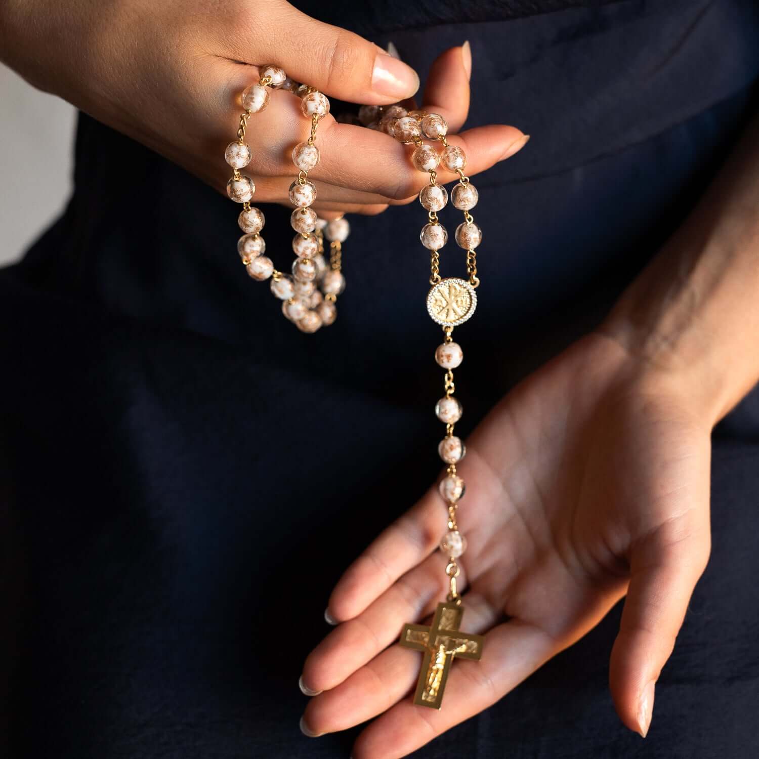 GLASS BEADS ROSARY - VERMEIL SILVER - Image 3