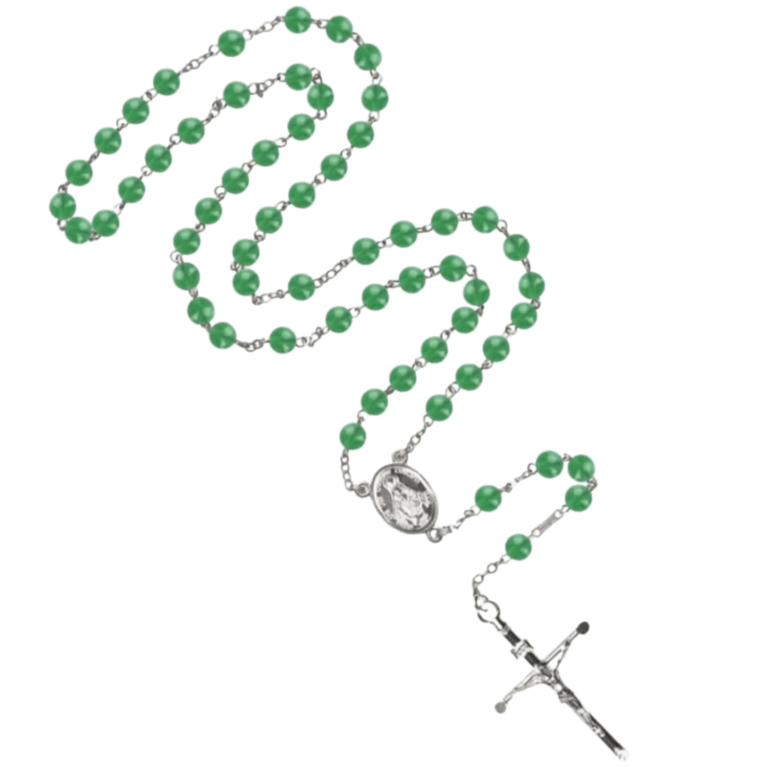 GREEN AGATE ROSARY - SILVER