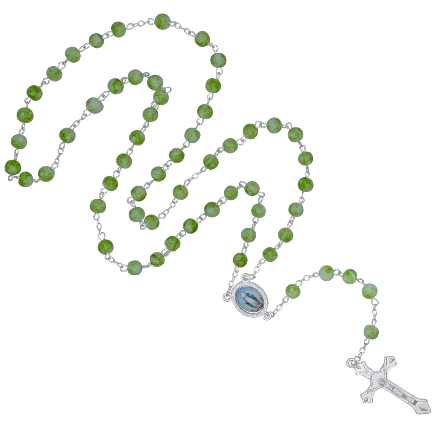 GREEN MARBLE ROSARY - METAL