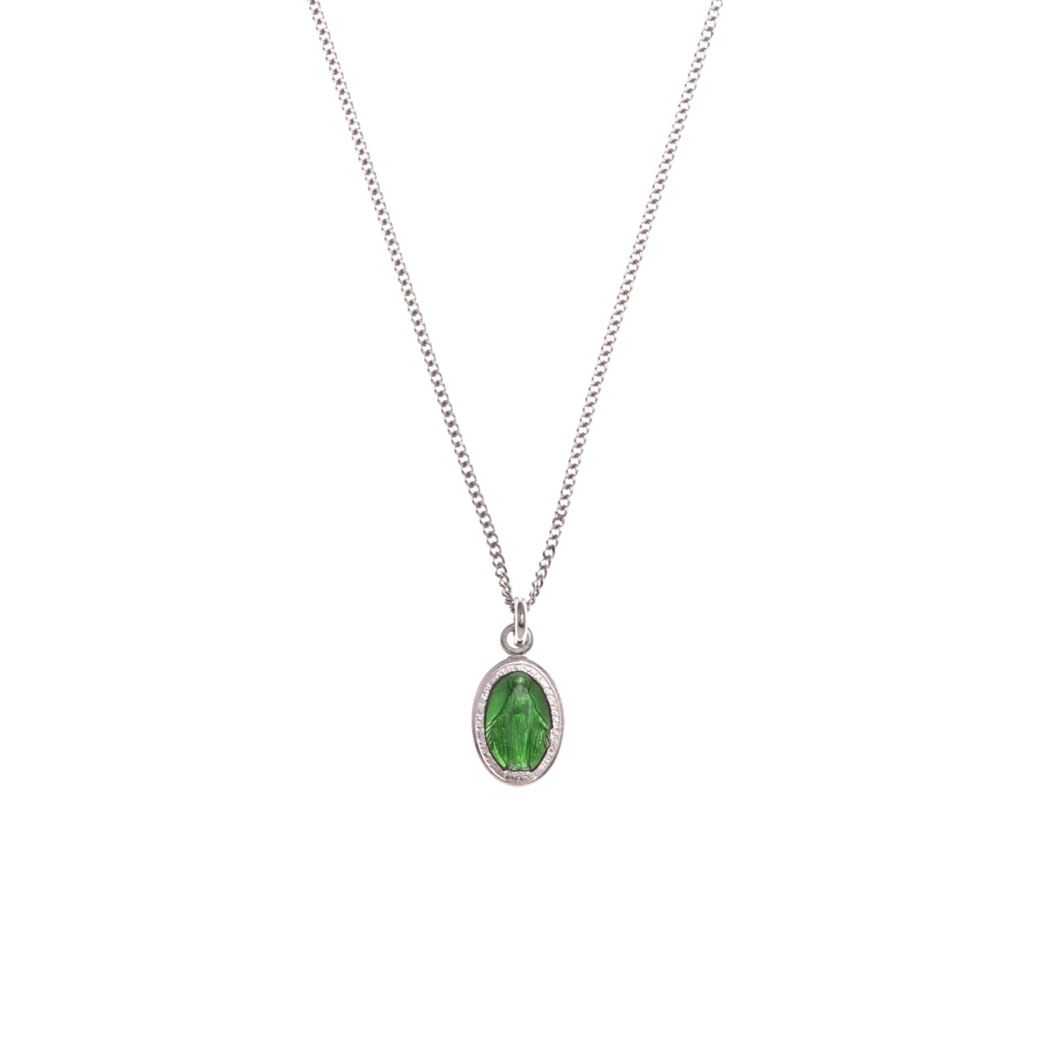GREEN SAINT MARY CHARM NECKLACE - SILVER