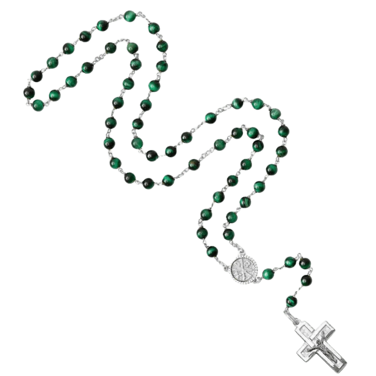 GREEN TIGER EYE ROSARY - SILVER