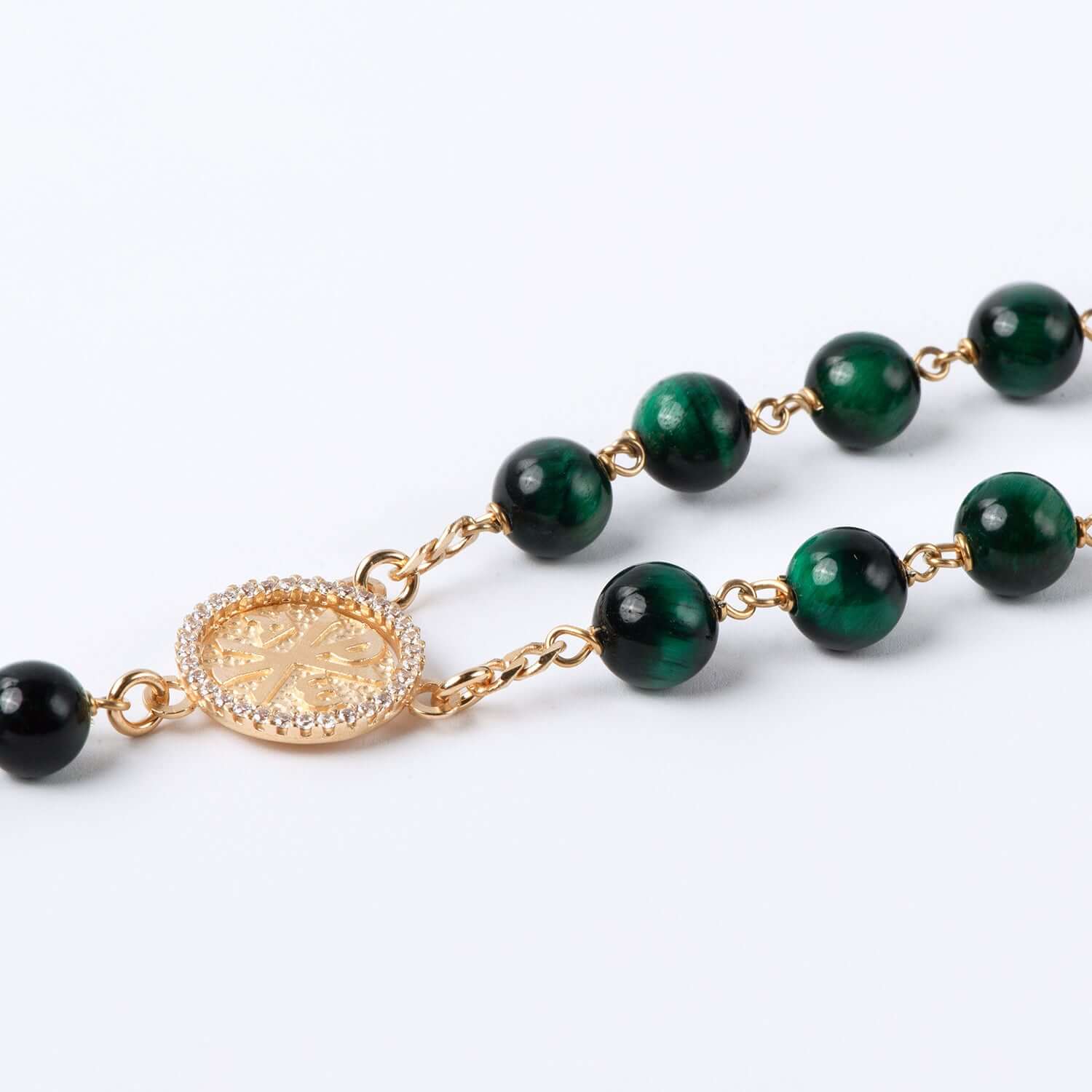 GREEN TIGER EYE ROSARY - VERMEIL SILVER - Image 4