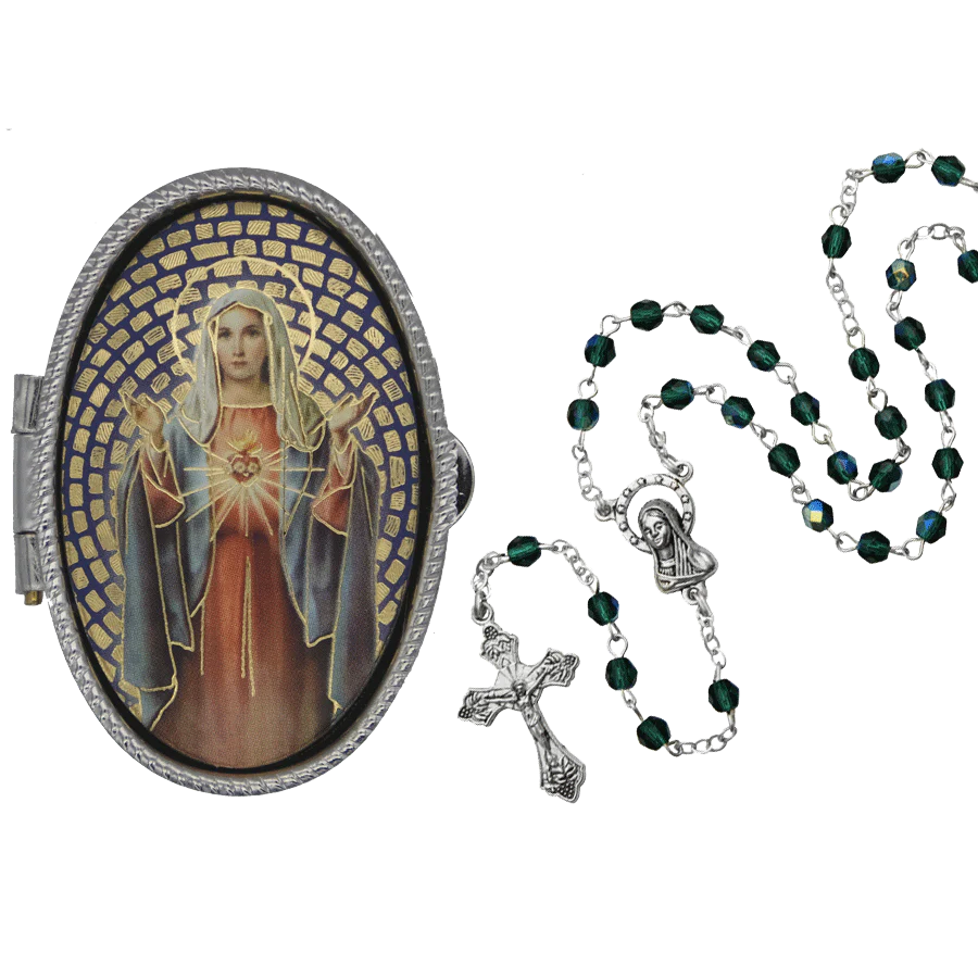 IMMACULATE HEART OF MARY - ROSARY BOX - METAL
