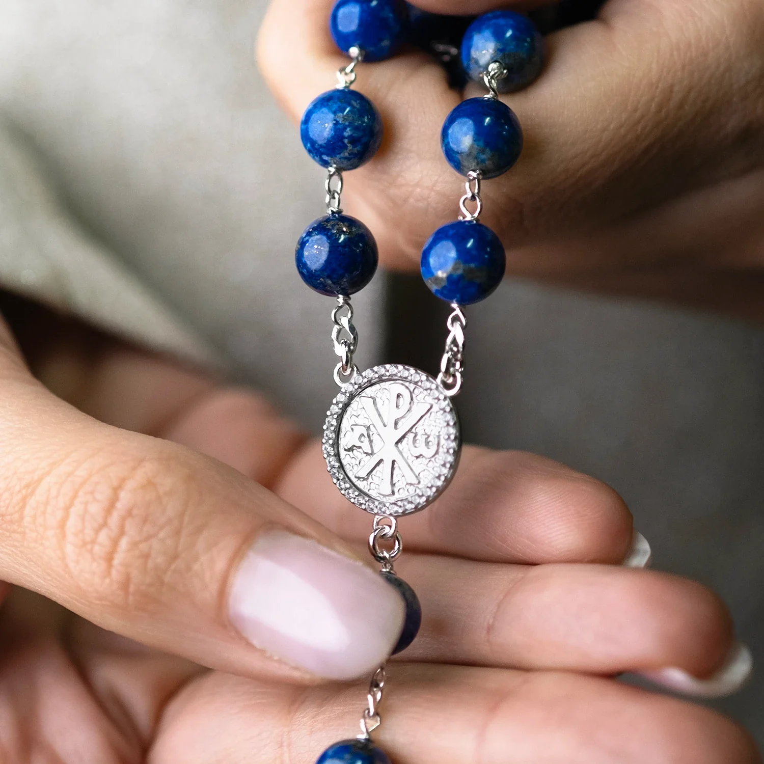 LAPIS LAZULI BEADS - ROSARY - SILVER - Image 2