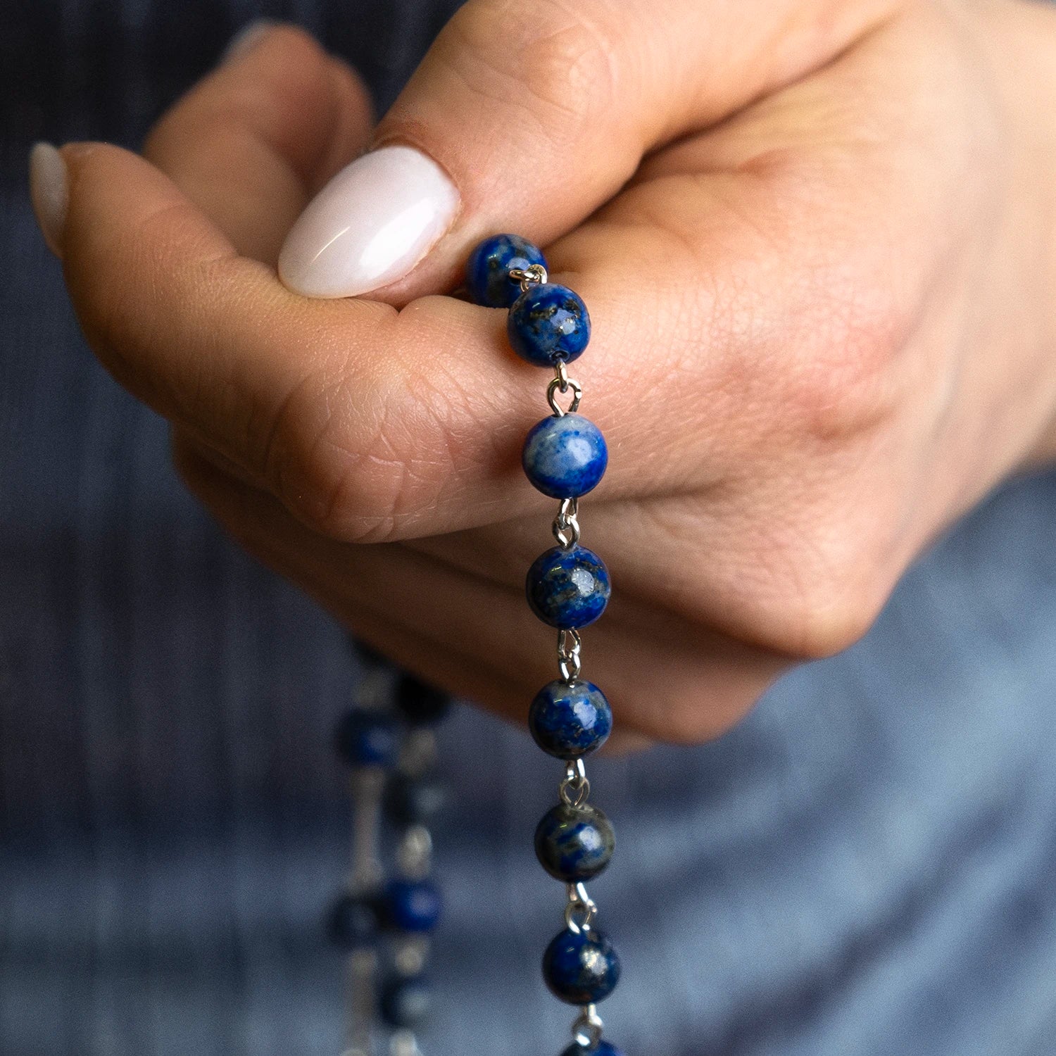 LAPIS LAZULI ROSARY - SILVER - Image 2