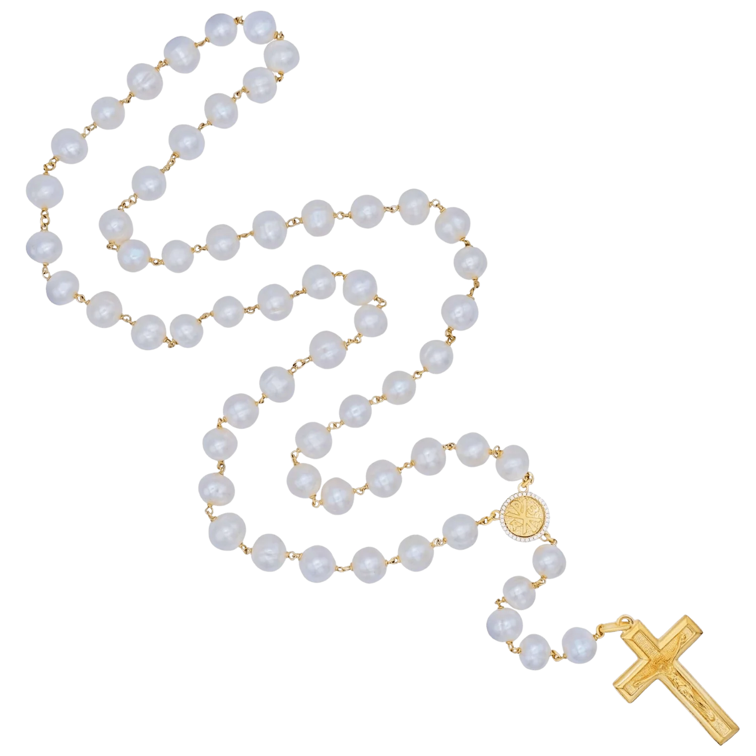 LARGE PEARL BEADS ROSARY - VERMEIL SILVER