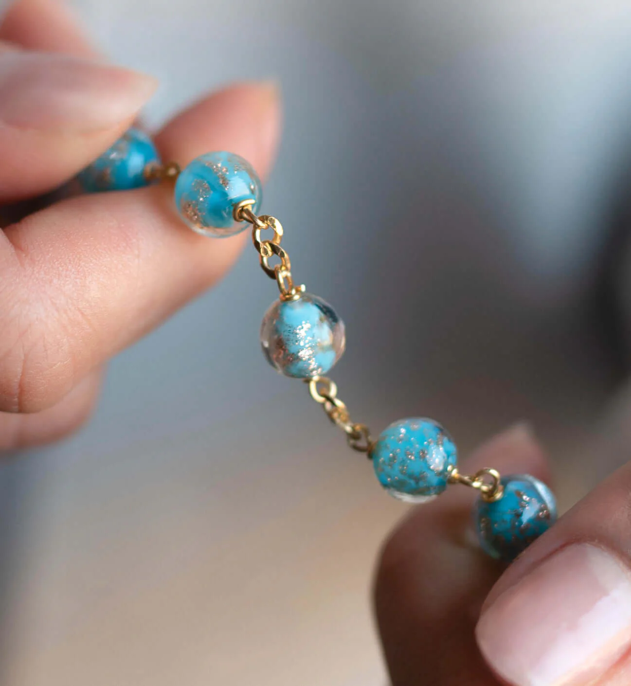 LIGHT BLUE GLASS BEADS ROSARY - VERMEIL SILVER - Image 2