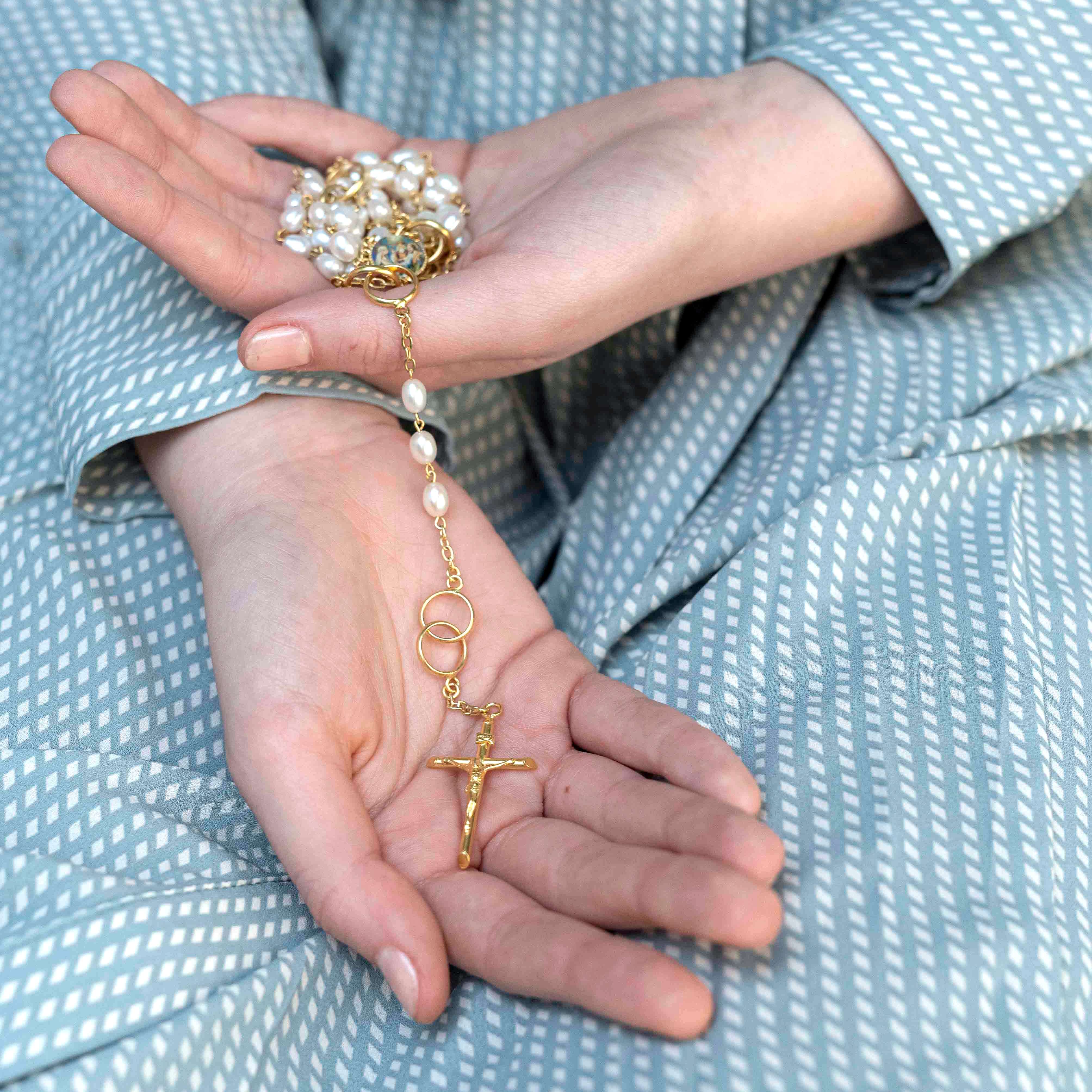 MARRIAGE - PEARL ROSARY - VERMEIL SILVER - Image 3