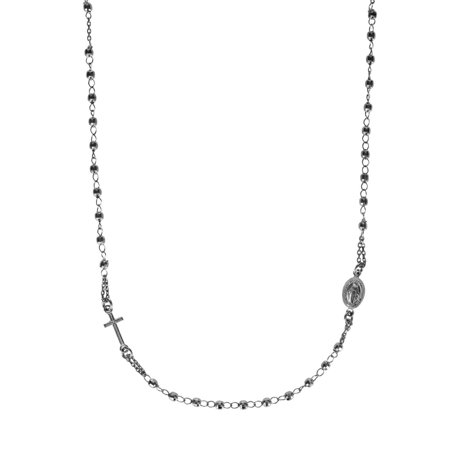 MIRACULOUS AND CROSS - NECKLACE - BLACK SILVER