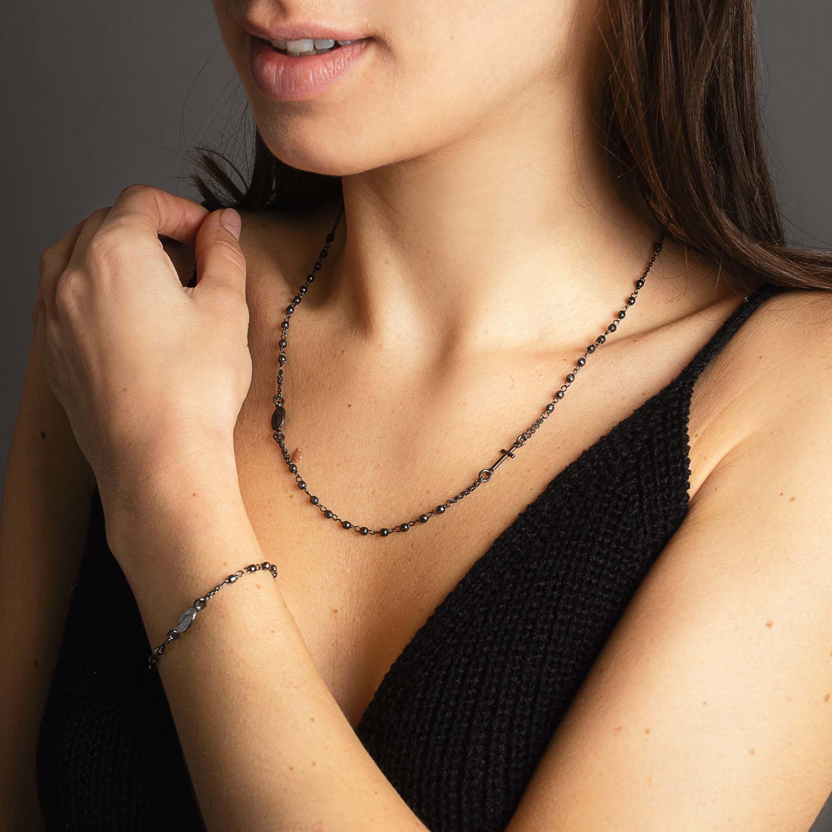 MIRACULOUS AND CROSS - NECKLACE - BLACK SILVER - Image 2