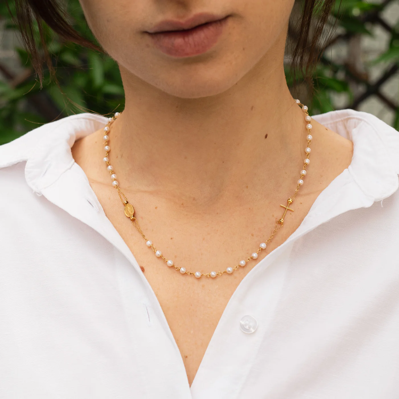 MIRACULOUS AND CROSS - PEARL NECKLACE - GOLD - Image 2