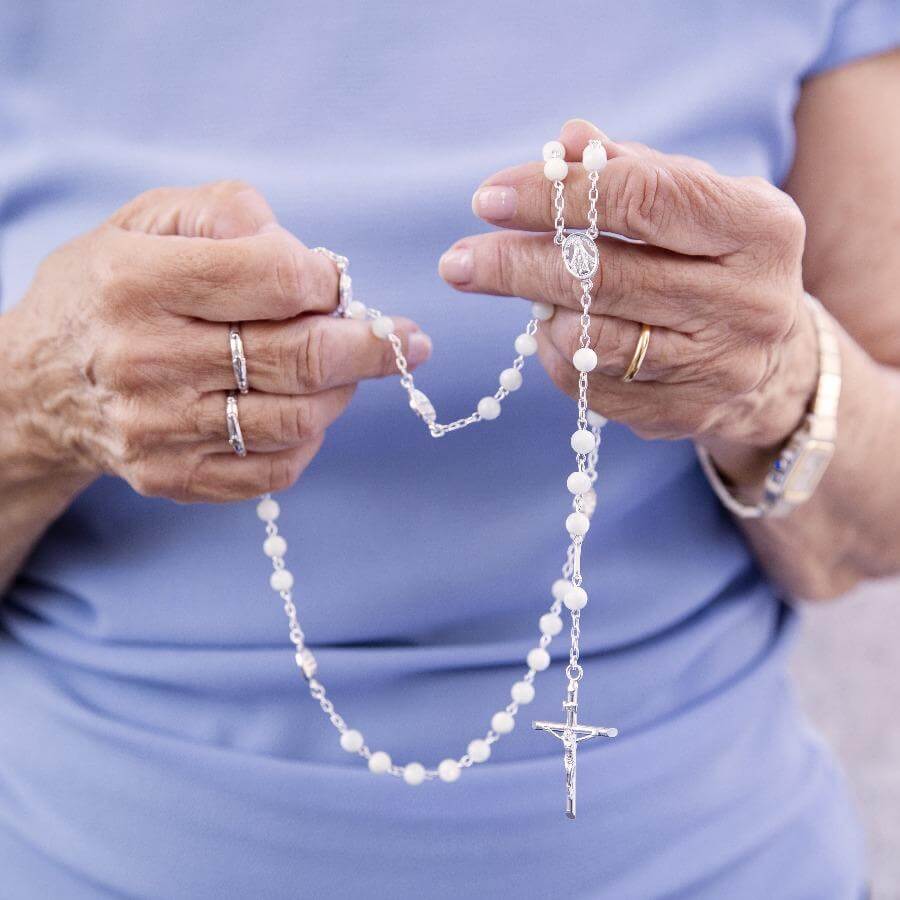 MOTHER OF PEARL ROSARY - SILVER - Image 3