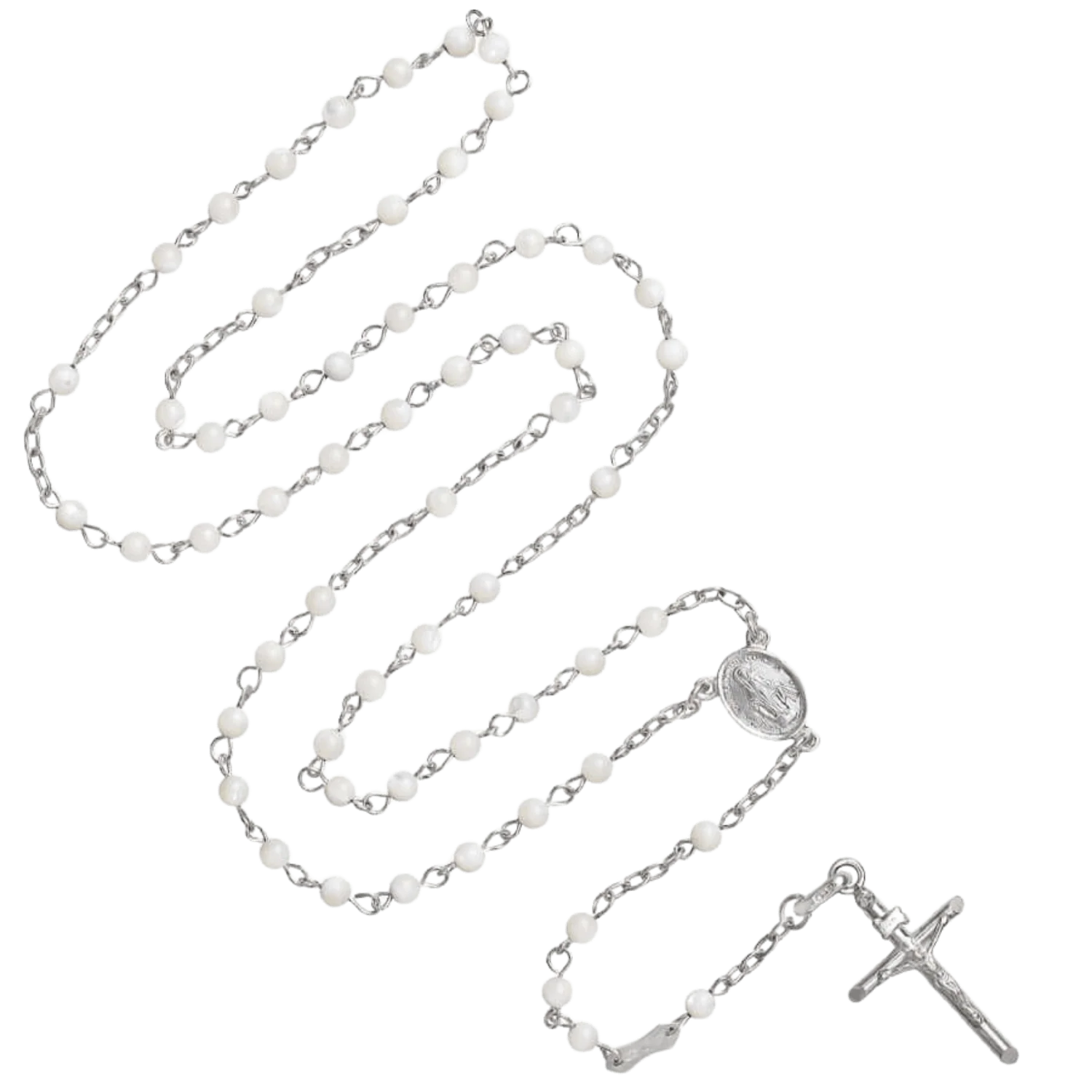 MOTHER OF PEARL ROSARY - SILVER