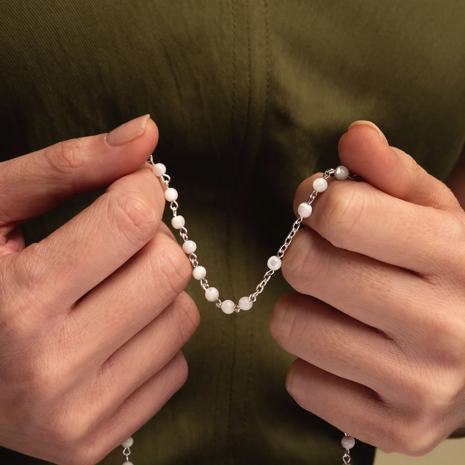 MOTHER OF PEARL ROSARY - SILVER - Image 2