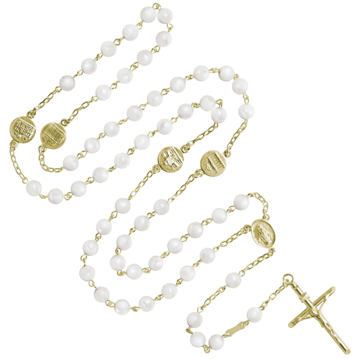 MOTHER OF PEARL ROSARY - VERMEIL SILVER