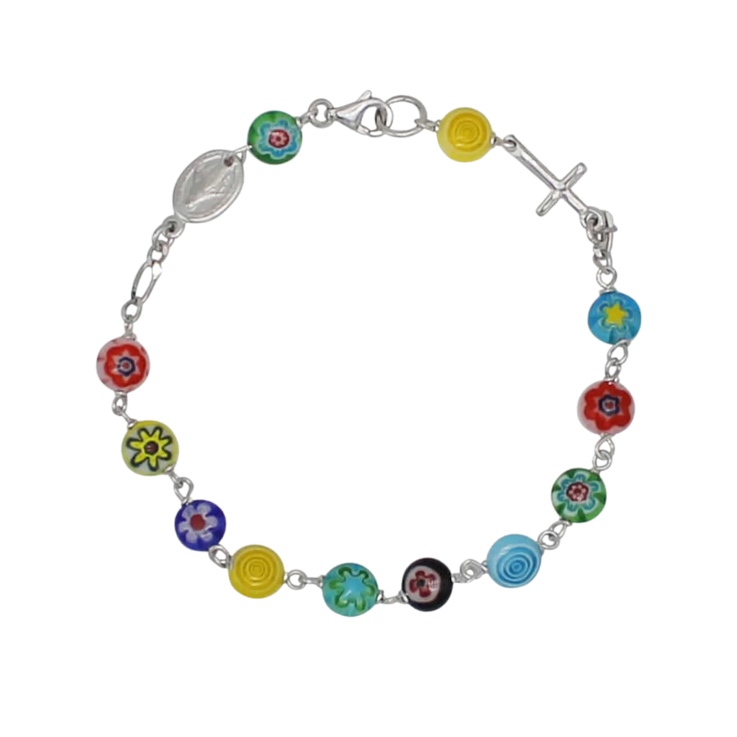 MURRINA GLASS BEADS ROSARY BRACELET - SILVER